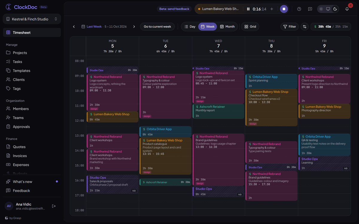 The same week in the dark theme.